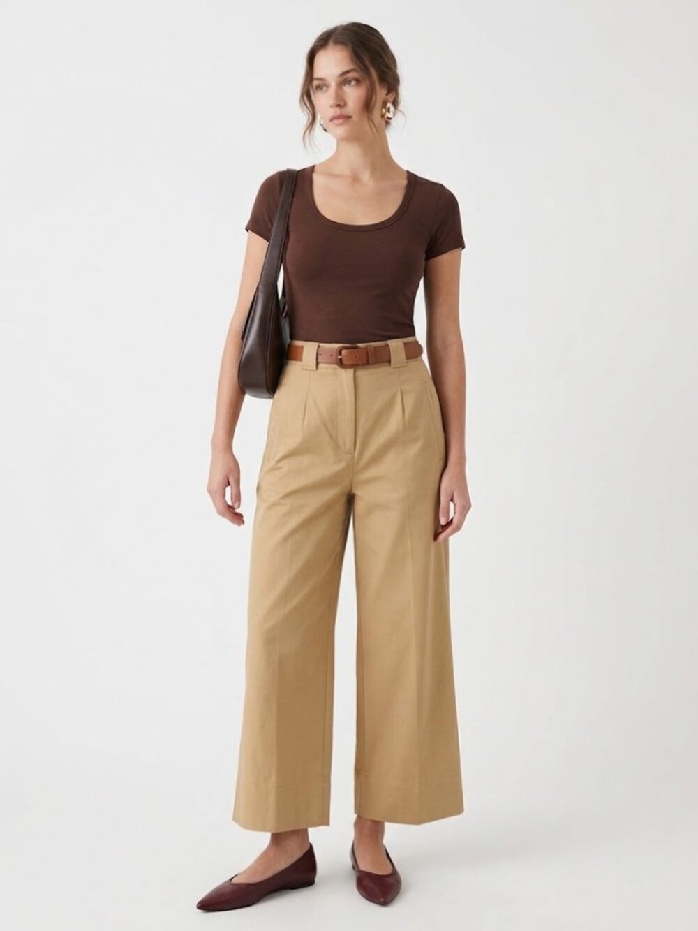 NWT Banana Republic High Rise Cropped Wide Leg Pants Tan 12 Modal Cotton